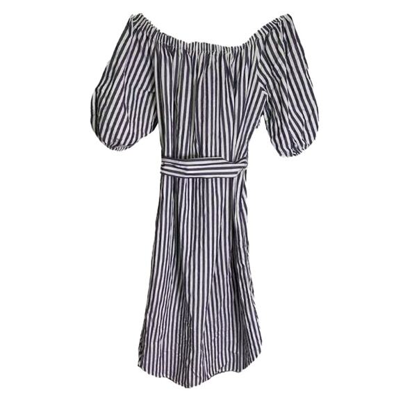 Women’s STYLE MAFIA Striped Off the Shoulder Gray & Wht Striped Cotton Dress-XS - Picture 2 of 8